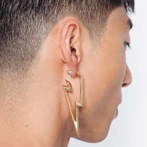 Rare-Romance Large Silver Lightening Bolt Bowie Potter Stainless Earrings - Picture 3 of 3